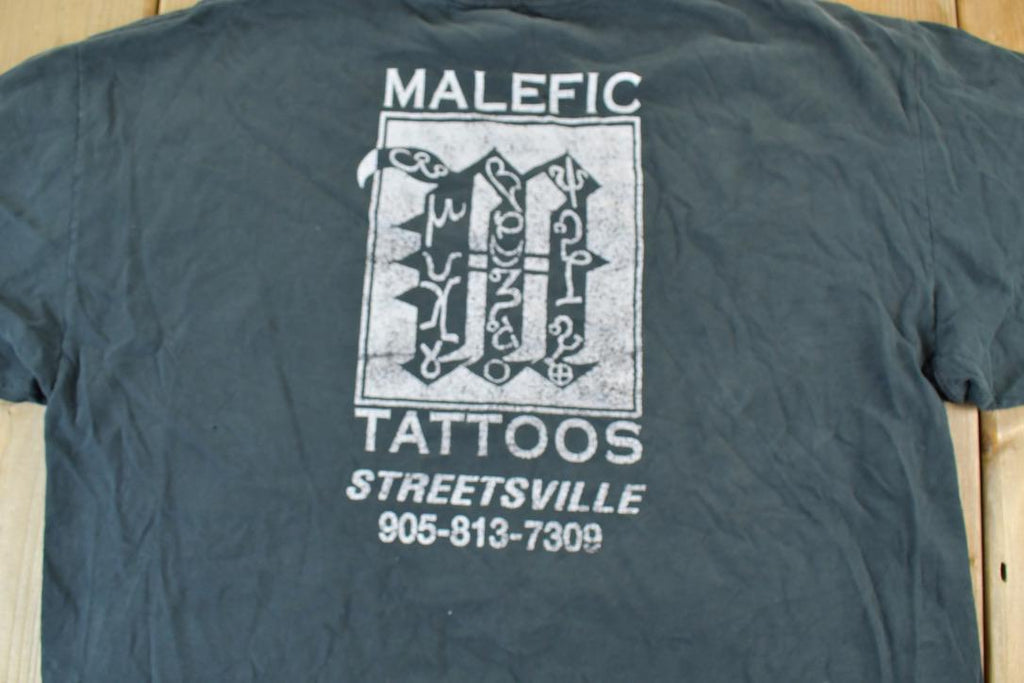 Vintage 1990s Baphomet Malefic Tattoos Streetsville Single Stitch T-Shirt
