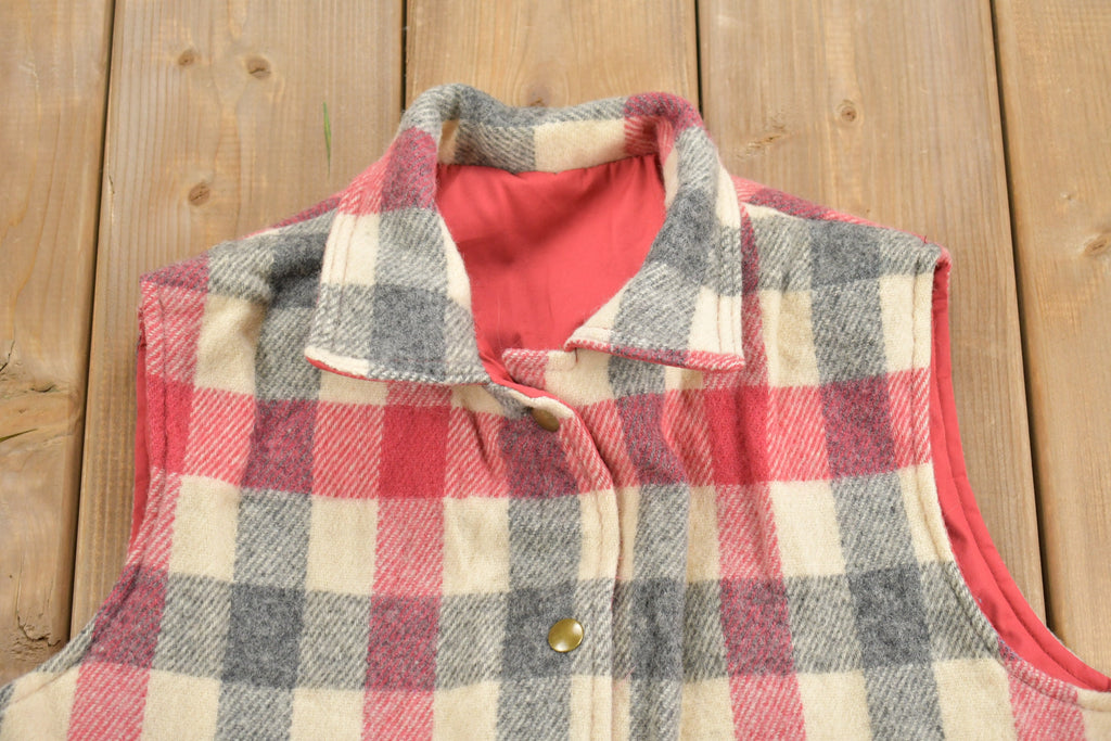 Vintage 1980s Woolrich Reversible Plaid Button Up Vest