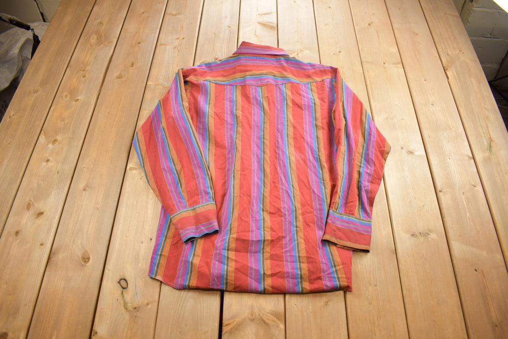 Vintage 1980s Saddle King Striped Pearl Snap Button Up Shirt Made In USA