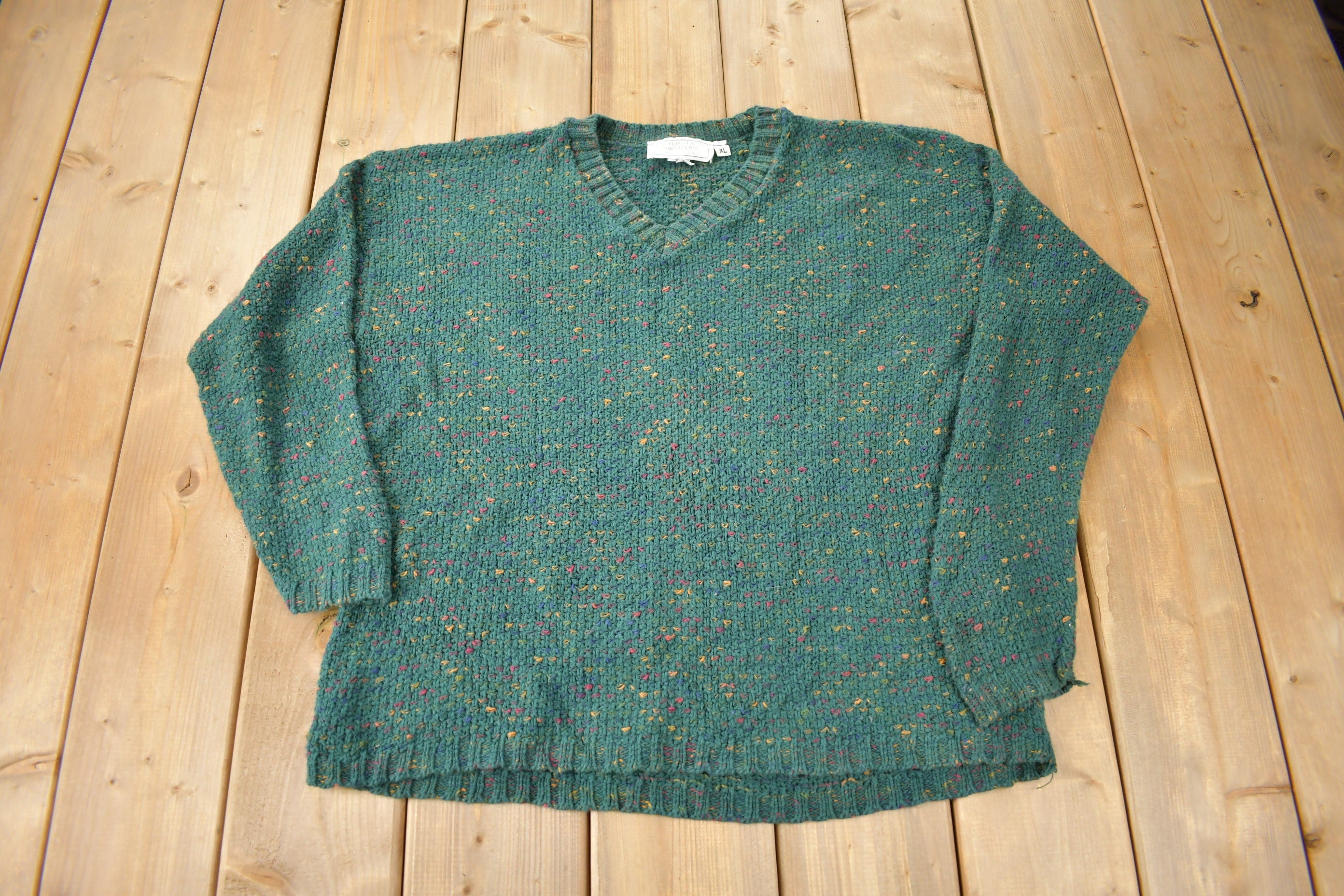 Vintage 1990s United States Sweaters V Neck Knit Sweater Made In USA