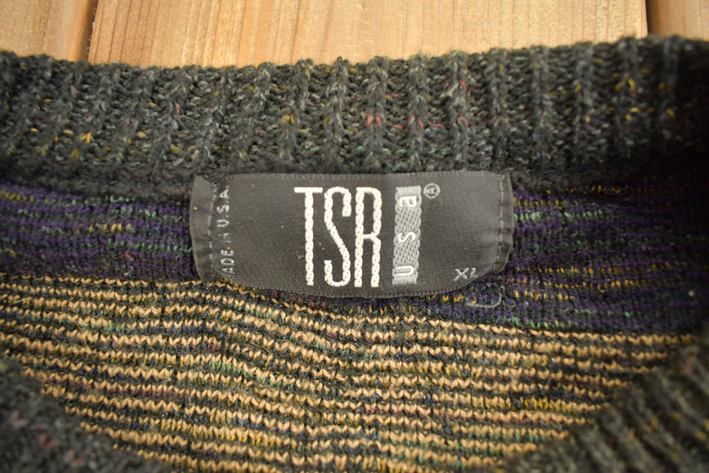 Vintage 1990s Abstract Striped Knit Crewneck Sweater /