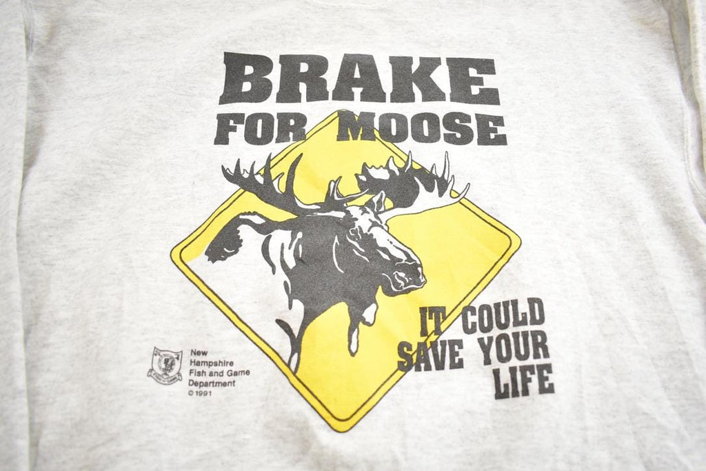 Vintage 1991 Brake For Moose Wildlife Safety Crewneck Sweatshirt Made In USA