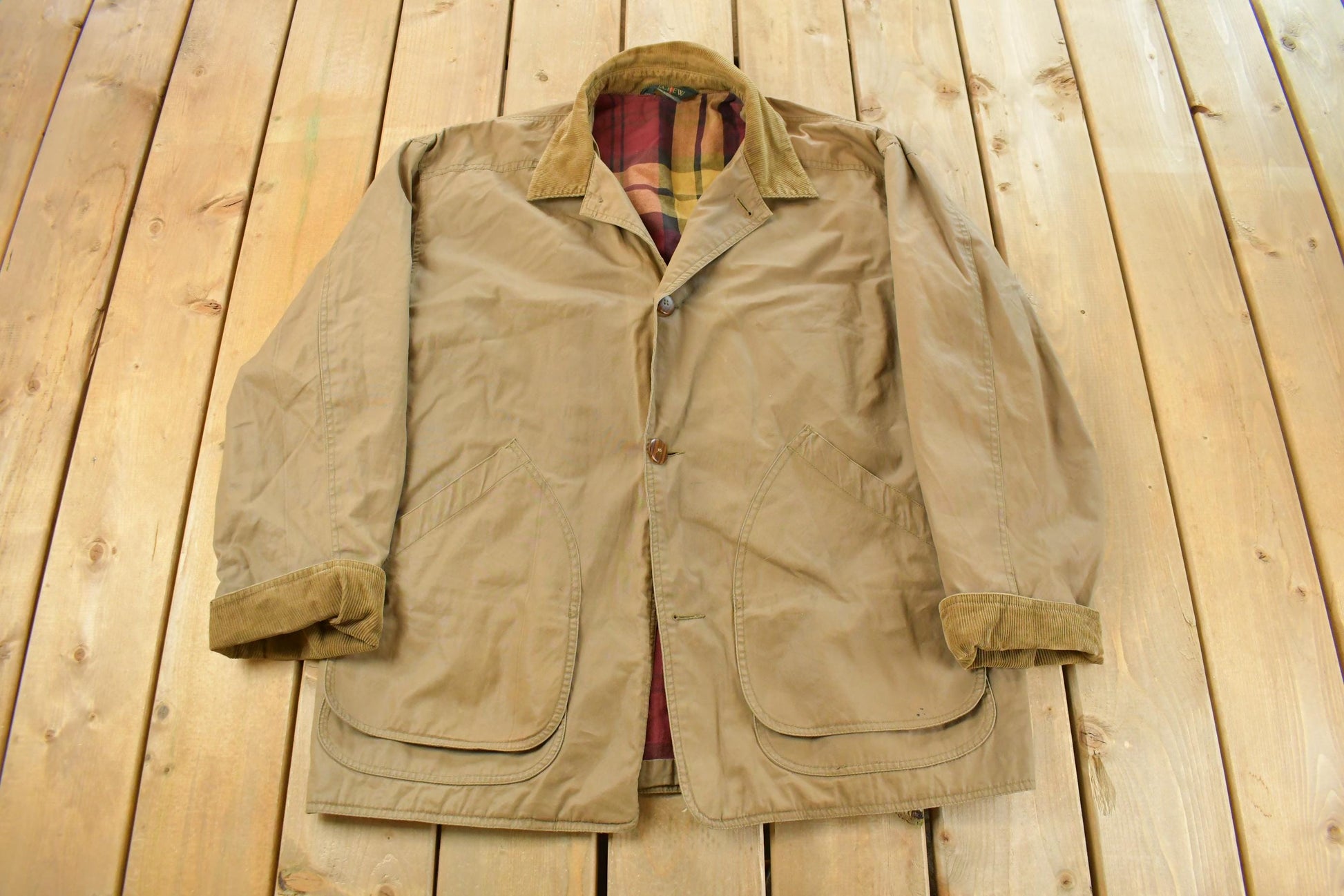 Vintage 1990s J. Crew Plaid Lined Chore Coat Men's Large