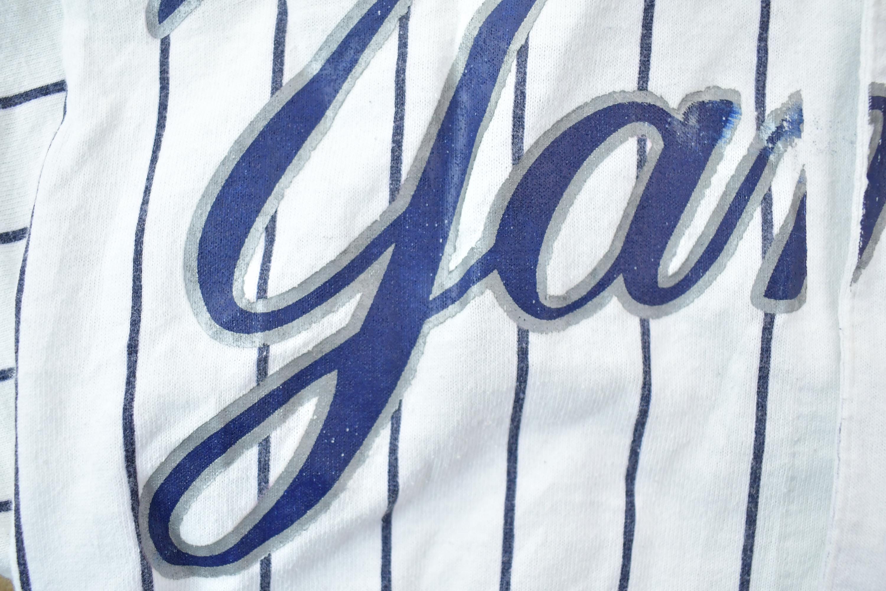 Vintage 1990s New york Yankees Pinstripe Majestic Button Up Shirt MLB Graphic T-Shirt