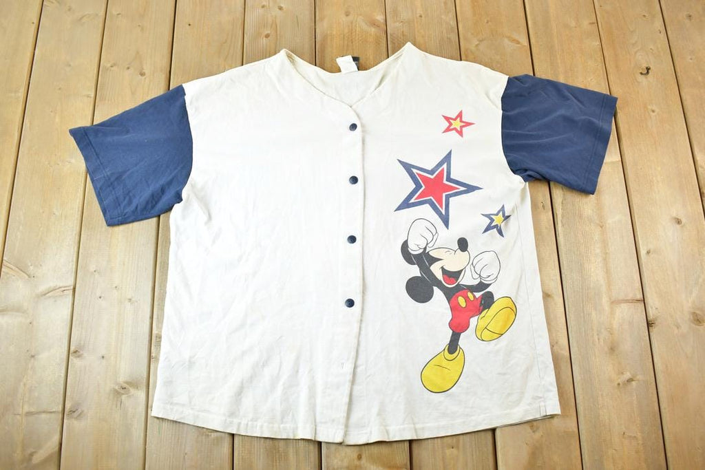 Vintage 1990s Mickey Mouse Party Disney Cartoon Promo Baseball Jersey Mens XL