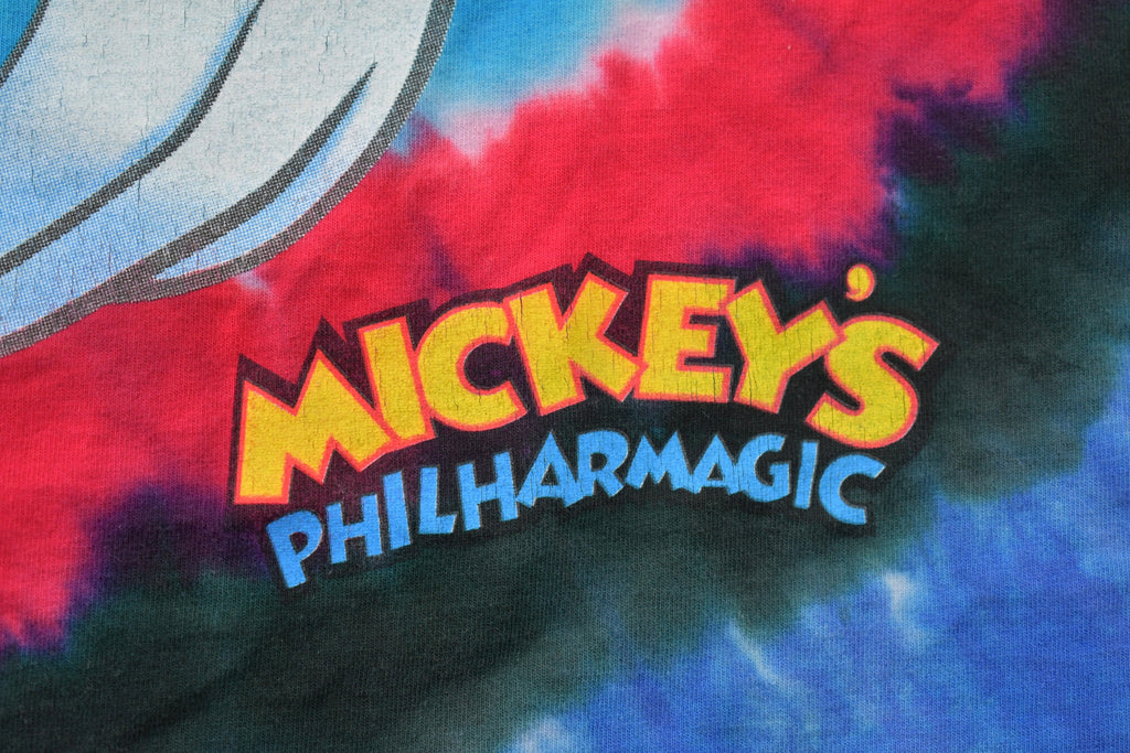 Vintage 1990s Donald Duck Mickeys Philarmagic Doubled Sided Tye Dye Disney T-Shirt AOP