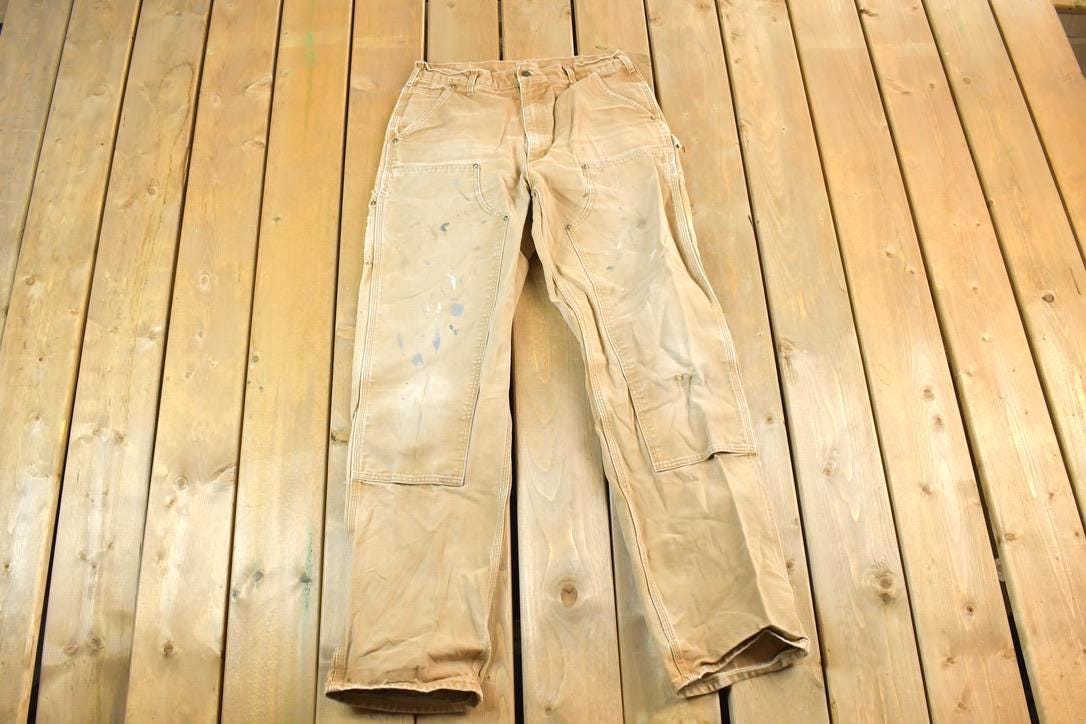 Vintage 1990s Tan Carhartt Double Knee Denim Work Pants Size 33 x 36