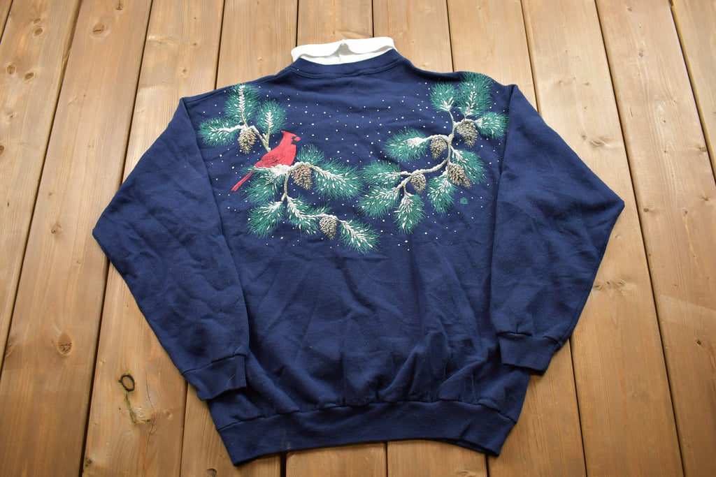 Vintage 1990s Winter Theme Cardinal Turtleneck Sweater