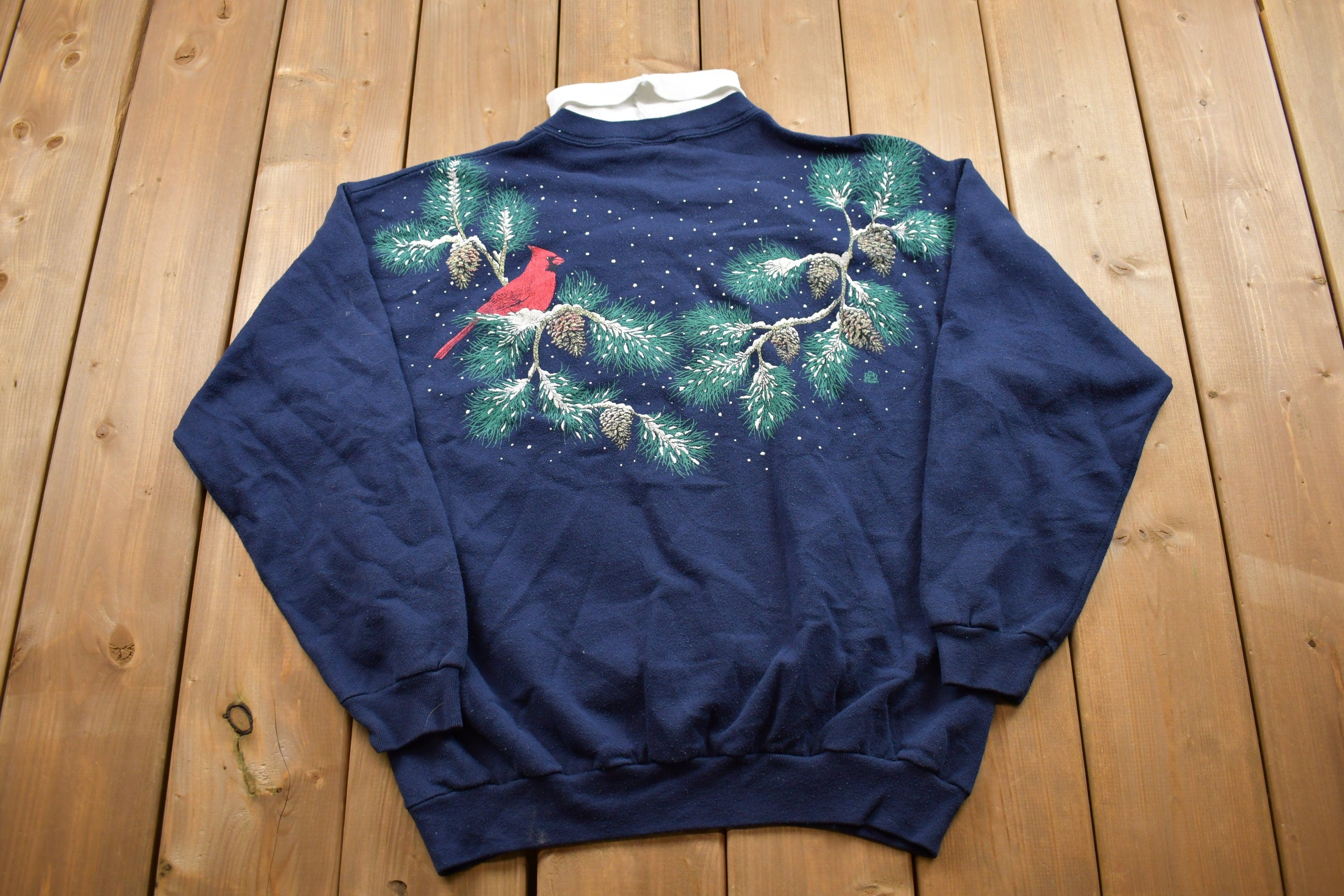 Vintage 1990s Winter Theme Cardinal Turtleneck Sweater