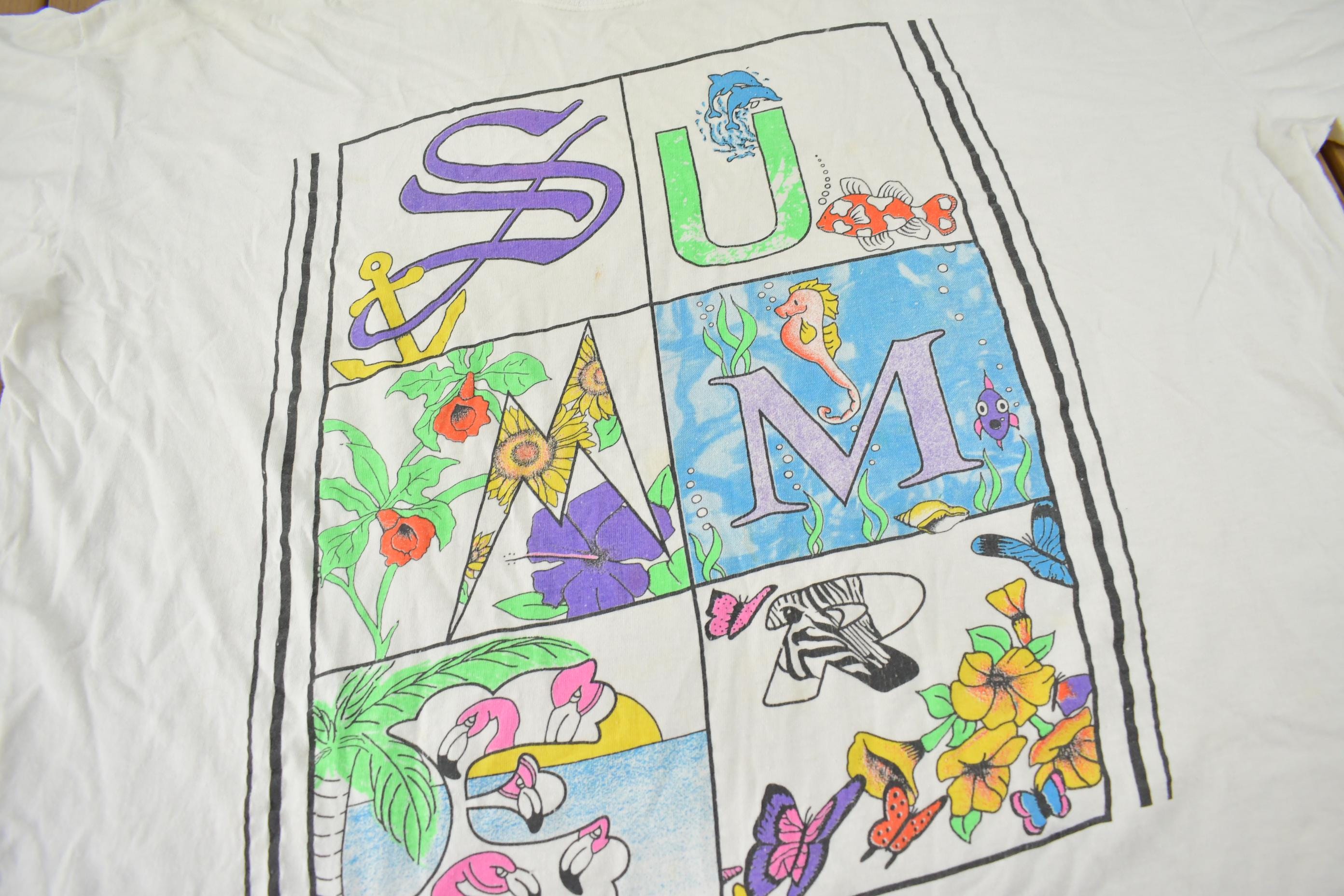 Vintage 1990s Summer Single Stitch Graphic T-Shirt Size 4XL