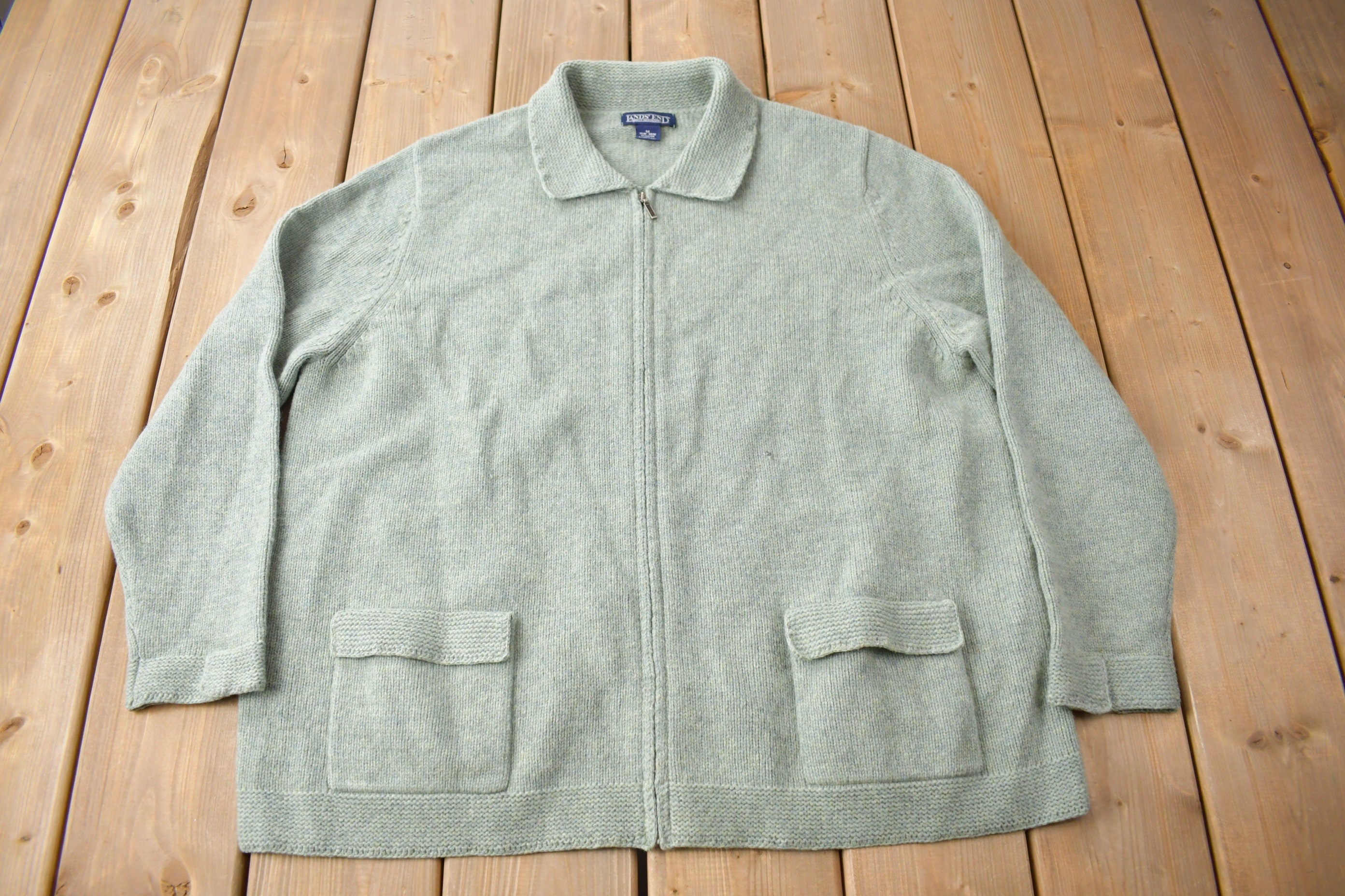 Vintage 1990s Lands End Knit Zip Up Sweater