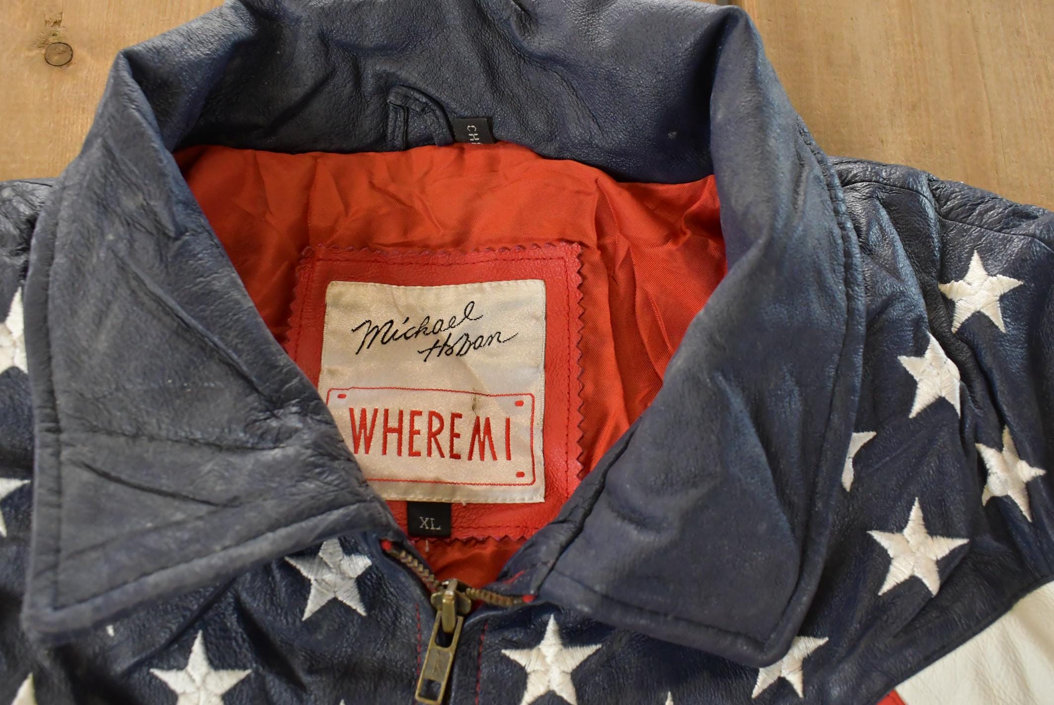 Vintage 1990s Michael Hoban Wheremi American Flag USA Leather Jacket Men's XL