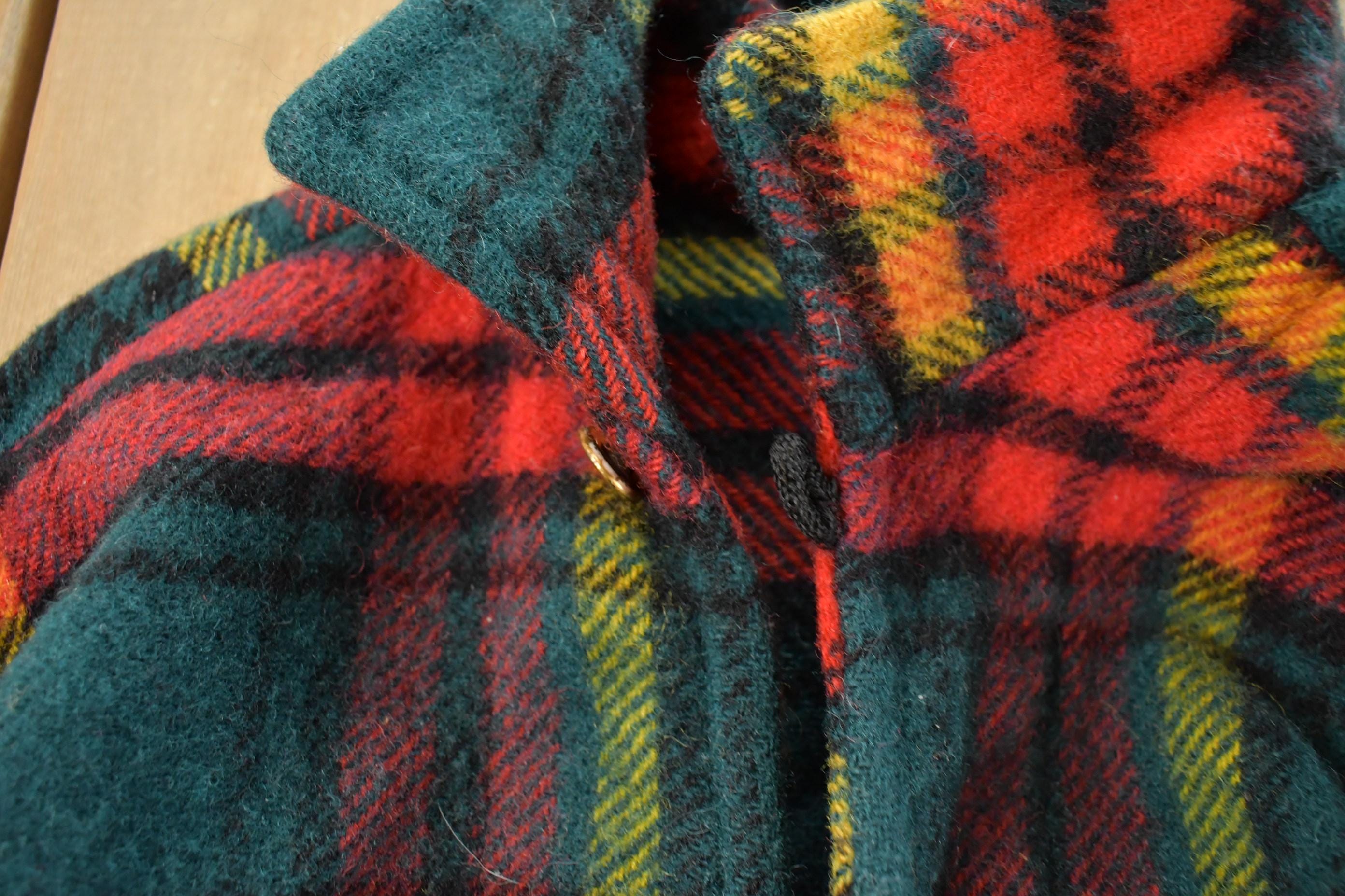 Vintage 1950s Amcrest Tartan Plaid Rangers Pullover Button Up Wool Shirt Men's Medium