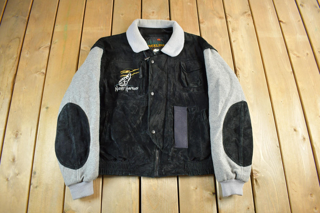 Vintage 1990s Wolf Nature Wool Leather Varsity Jacket