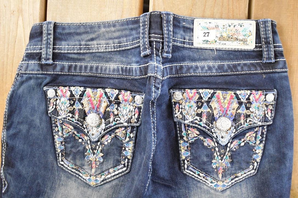 Vintage Deadstock Y2K Grace In LA Bedazzled Bootcut Low Rise Skinny Jeans Women's Size 27 x 29