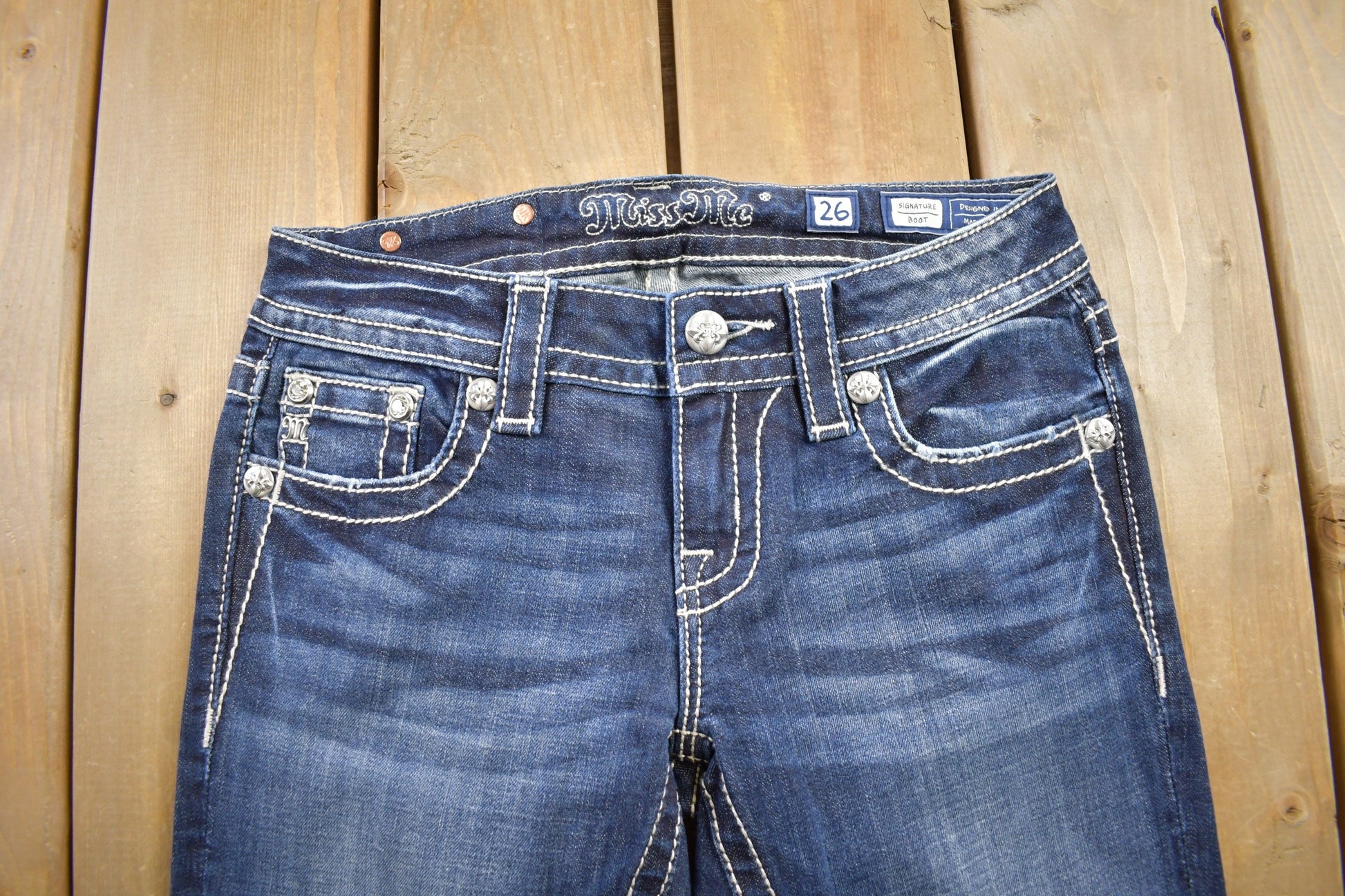 Vintage Y2K Miss Me Bedazzled Low Rise Jeans Size 26x33