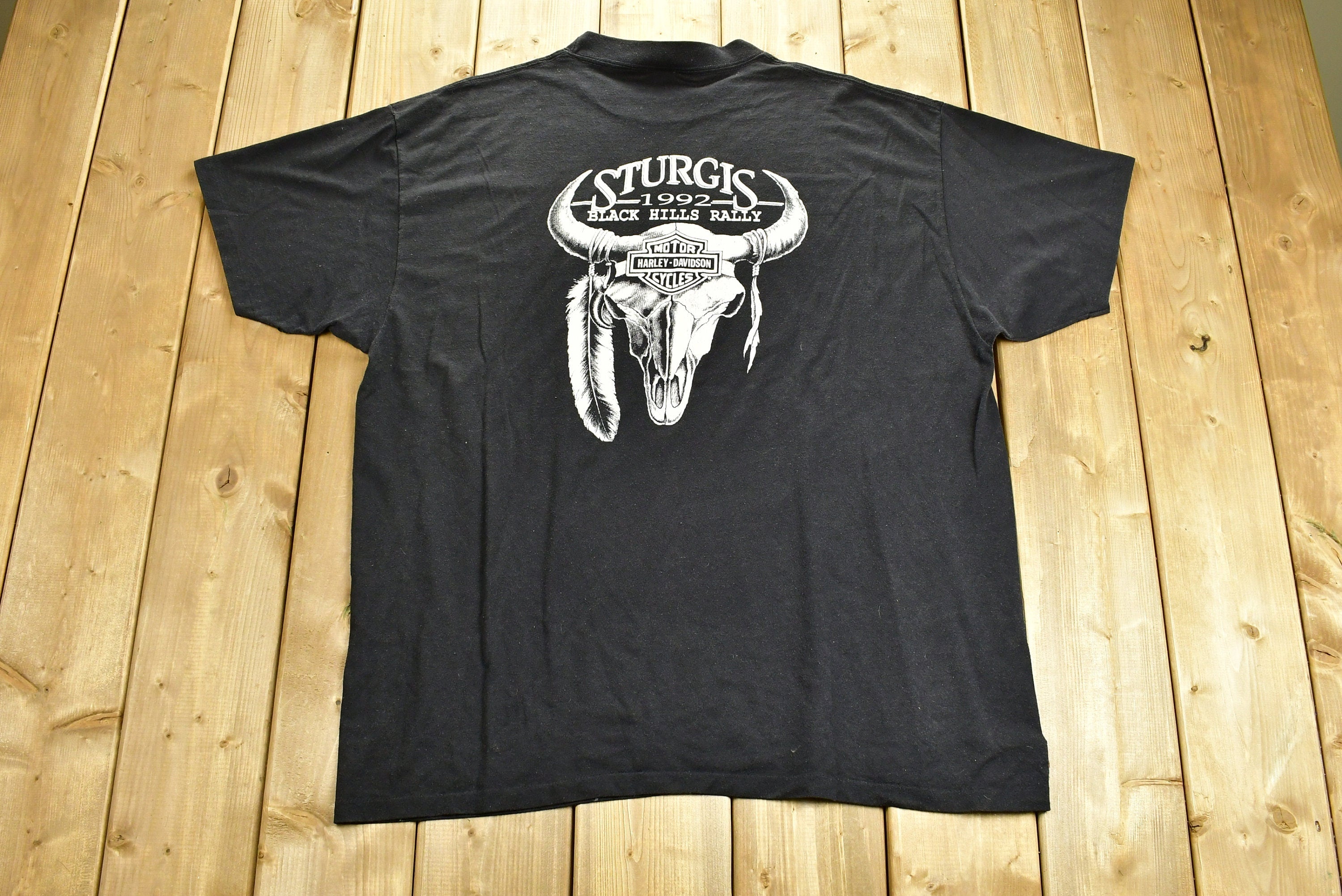 Vintage 1992 Harley Davidson Motorcycles Sturgis Rally 3D Emblem T-Shirt