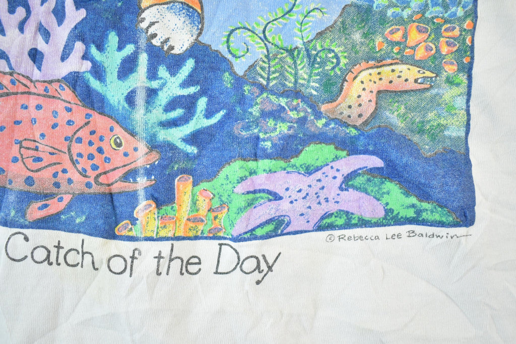 Vintage 1990s Catch Of the Day Cat Scuba Souvenir T-Shirt Women's L