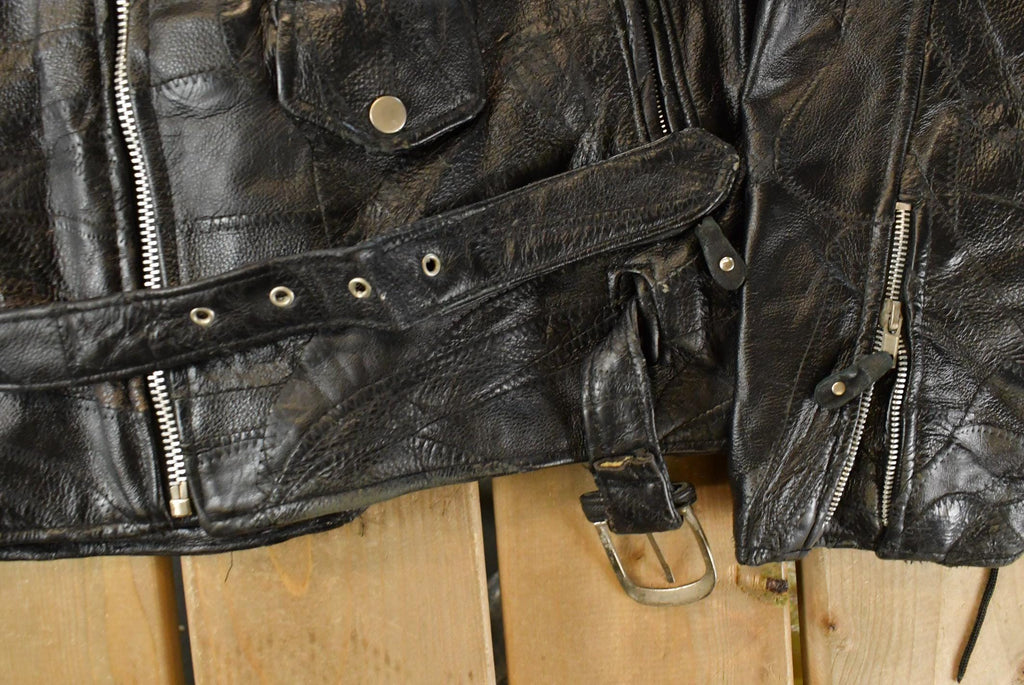 Vintage 1980s Diamond Plate Buffalo Leather Biker Motorcycle Jacket Men's 2XL