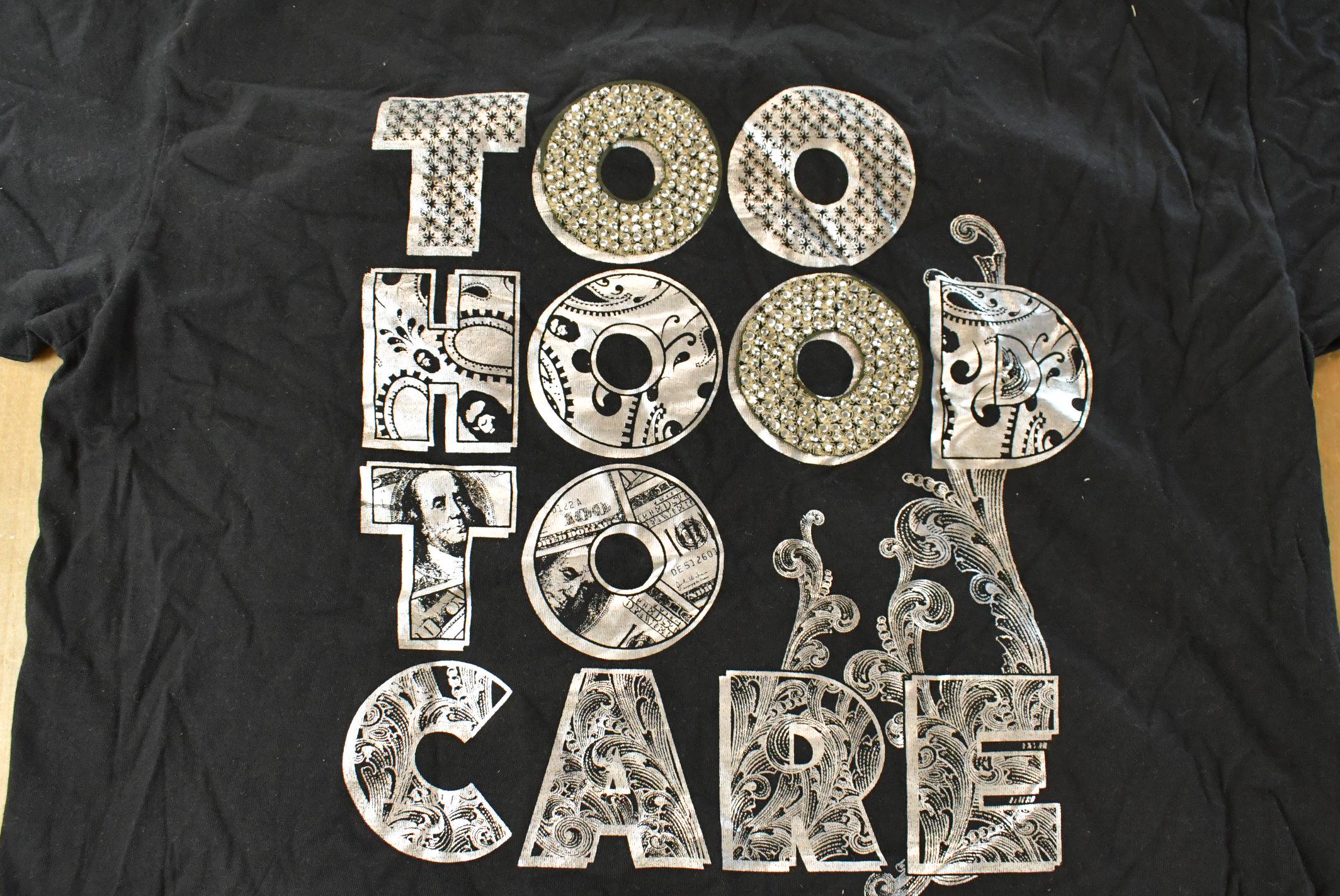 Vintage Y2K Too Hood To Care Hip Hop Graphic Print T-Shirt Men's XL / Rhinestones / Rap Tee / 2000s Streetwear