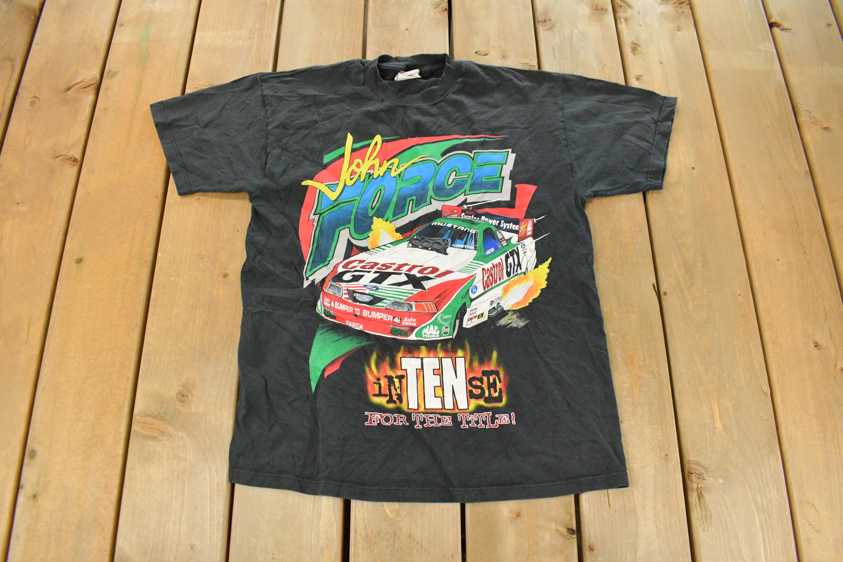 Vintage 1990s NHRA John Force Racing Graphic T-Shirt Men's Medium