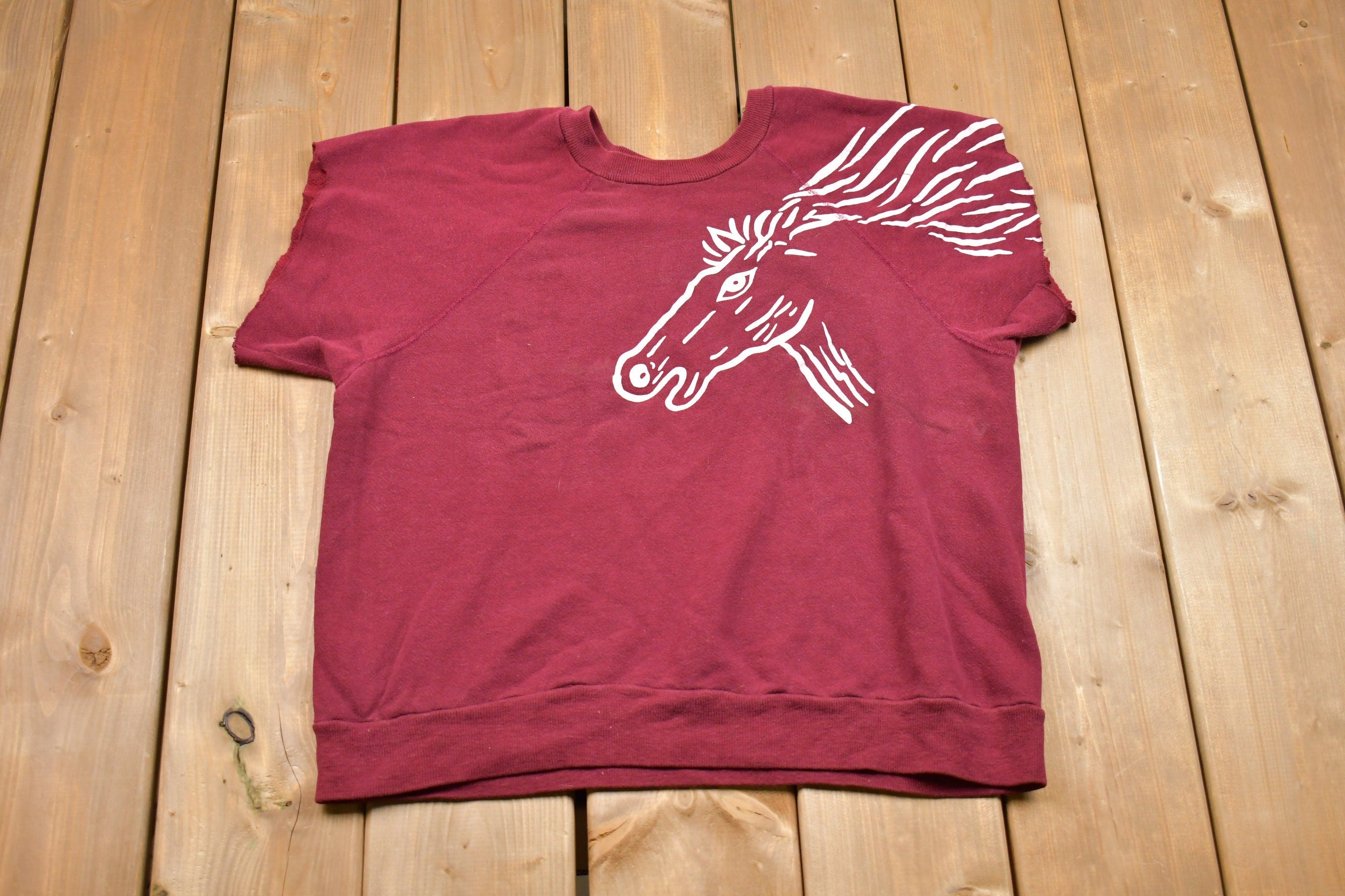 Vintage 1990s Ripped Sleeves Horse Crewneck Sweatshirt