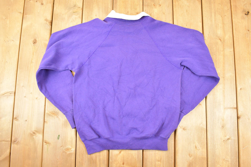 Vintage 1990s Design Pointe Floral Collared Graphic Print Crewneck Sweatshirt Women's M