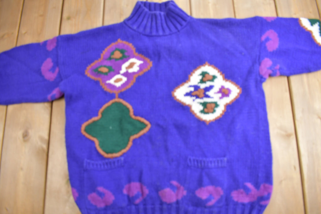 Vintage 1980s Abstract Theme Hand Knit Sweater