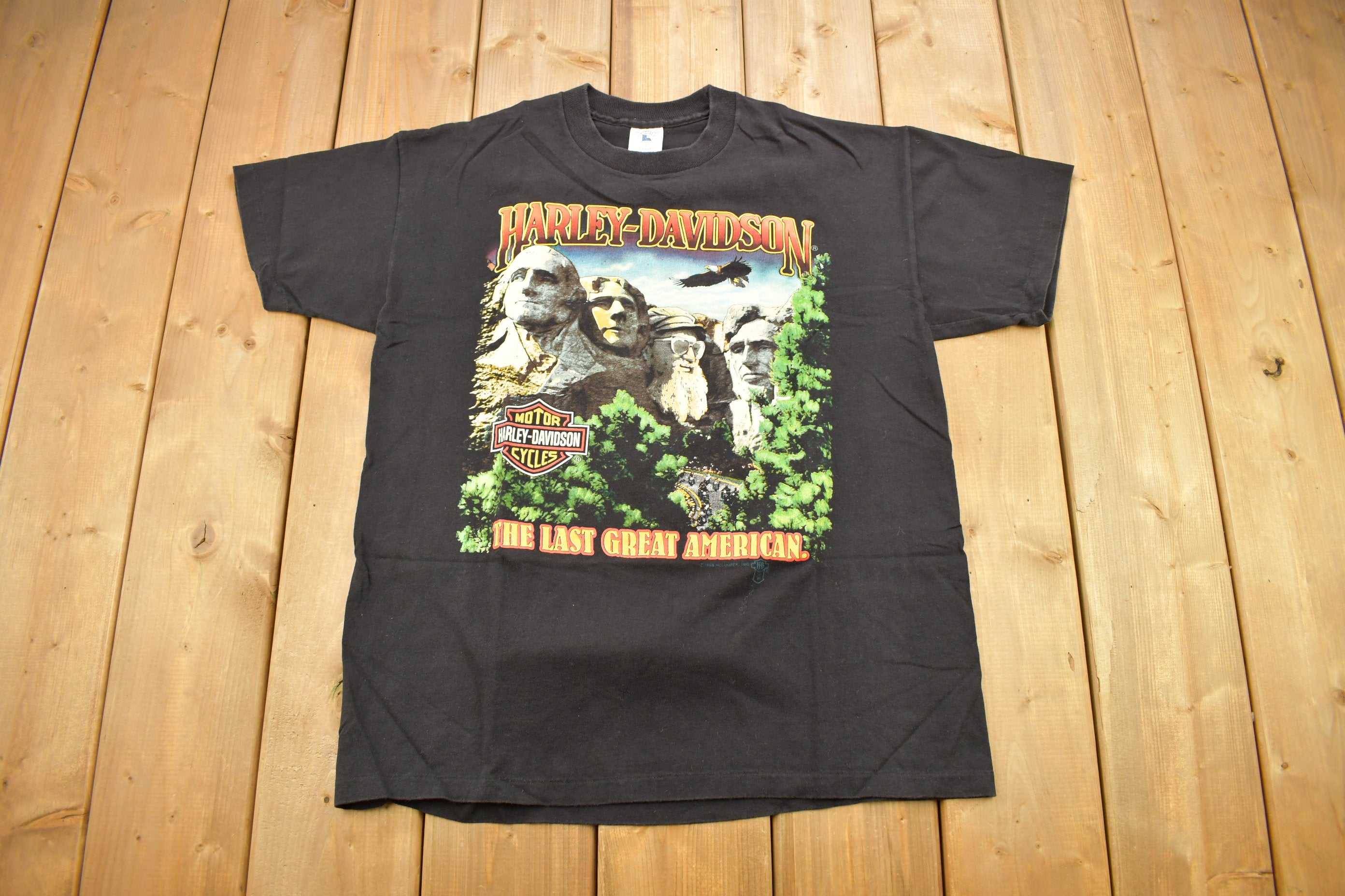 Vintage 1988 Harley Davidson Burlington VT Mt Rushmore Graphic T-Shirt