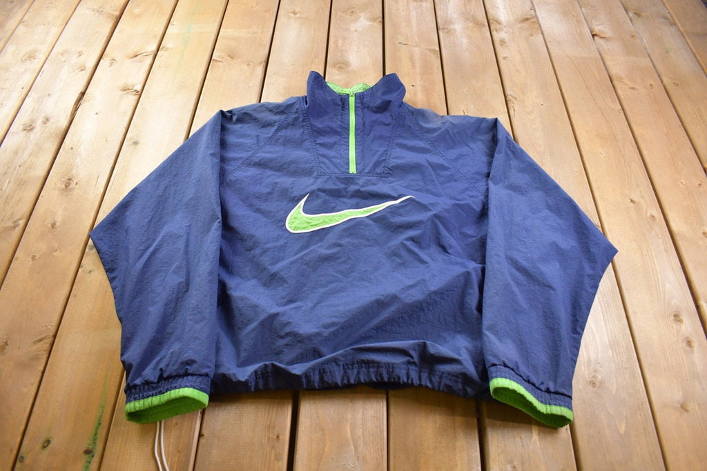 Vintage 1990s Nike Embroidered Mid Swoosh White Tag Windbreaker Jacket Athletic Spring Summer Sportswear