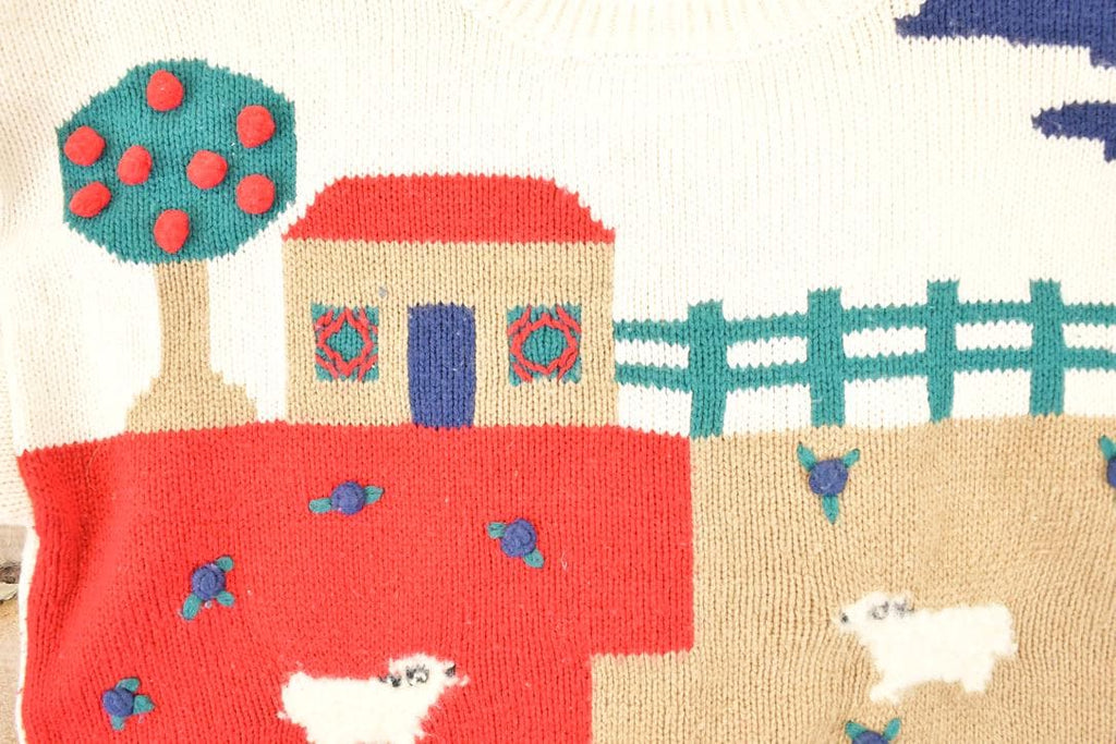 Vintage 1990s Country Suburbans AOP Farm Theme Embroidered Knit Crewneck Sweater Men's S