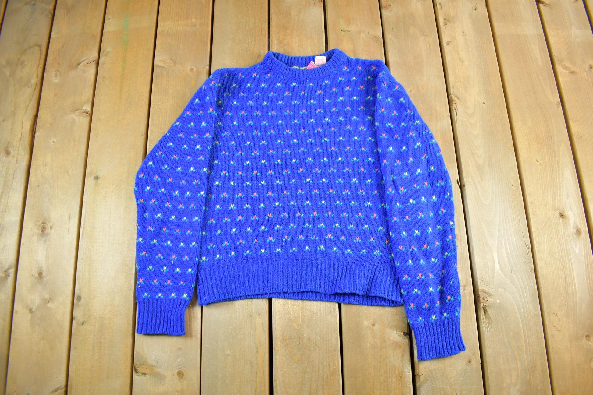 Vintage 1990s Ashley Wool Floral Knit Crewneck Sweater Women's S-M /