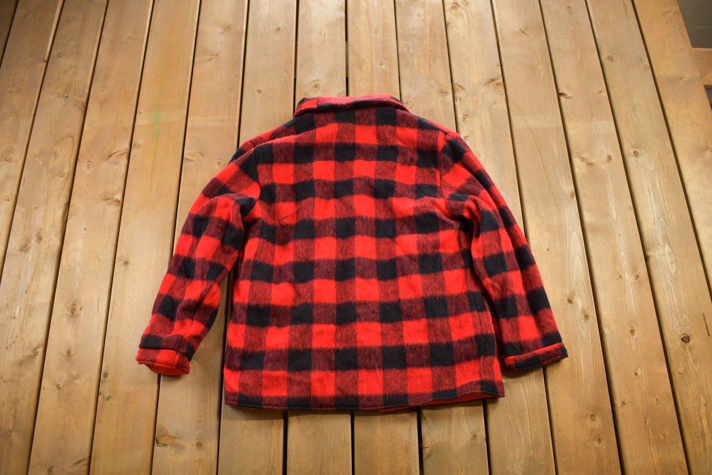 Vintage 1980s Buffalo Plaid Orange Lined Wool Zip Up Shirt / Outdoorsman / 80s Button Up / Hunting Shirt / 80s Clothing / 80s Shirt