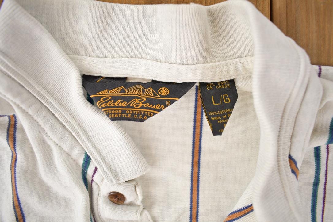 Vintage 1990s Eddie Bauer Striped Quarter Button Sweatshirt
