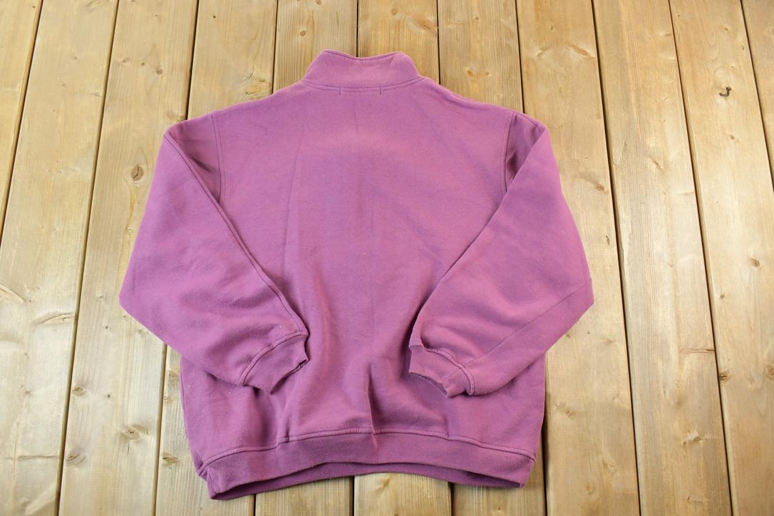Vintage 1990s Quarter Zip Floral Embroidered Outdoorsman Crewneck Sweatshirt