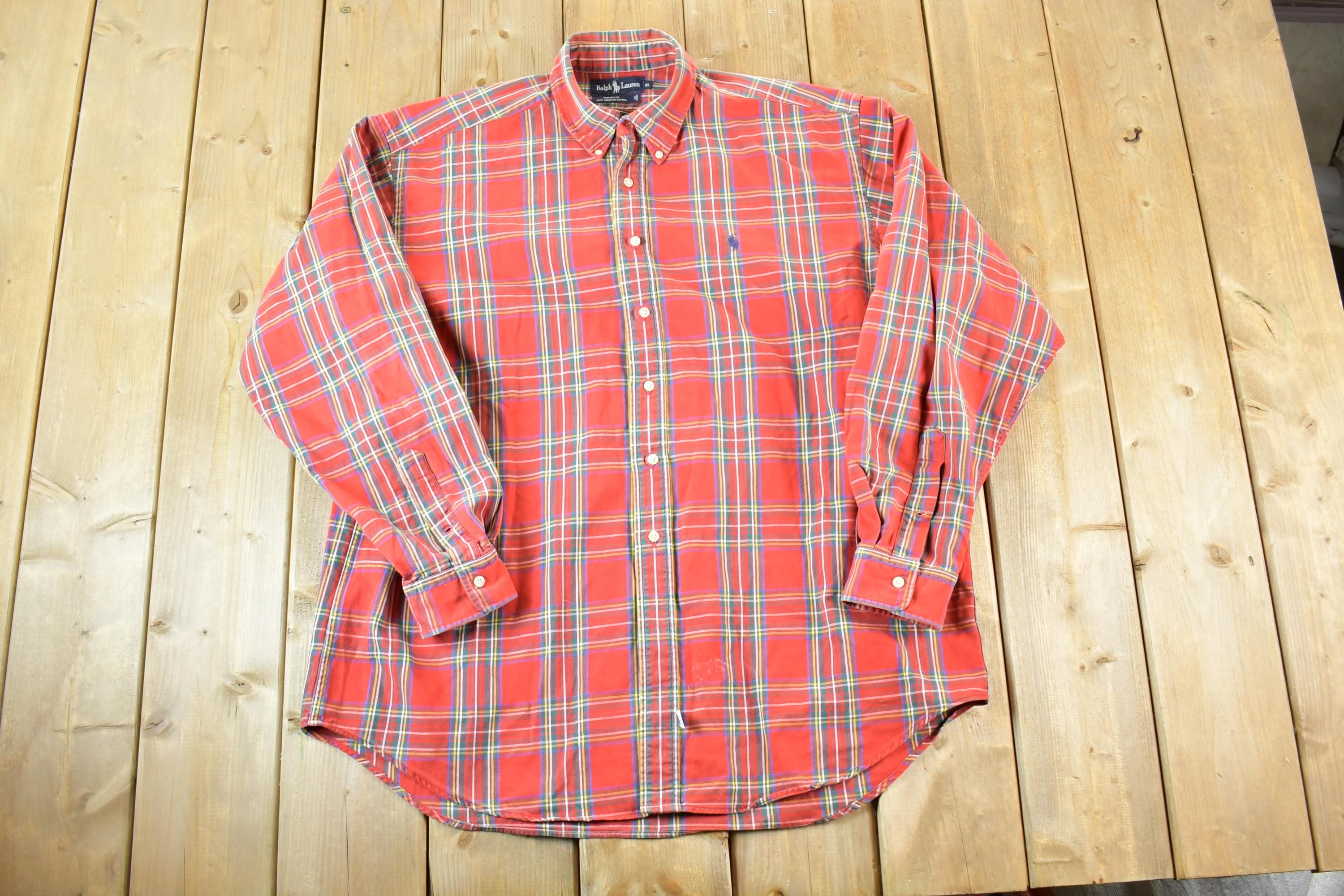Vintage 1990s Ralph Lauren Red Plaid Button Up Shirt Men's XL