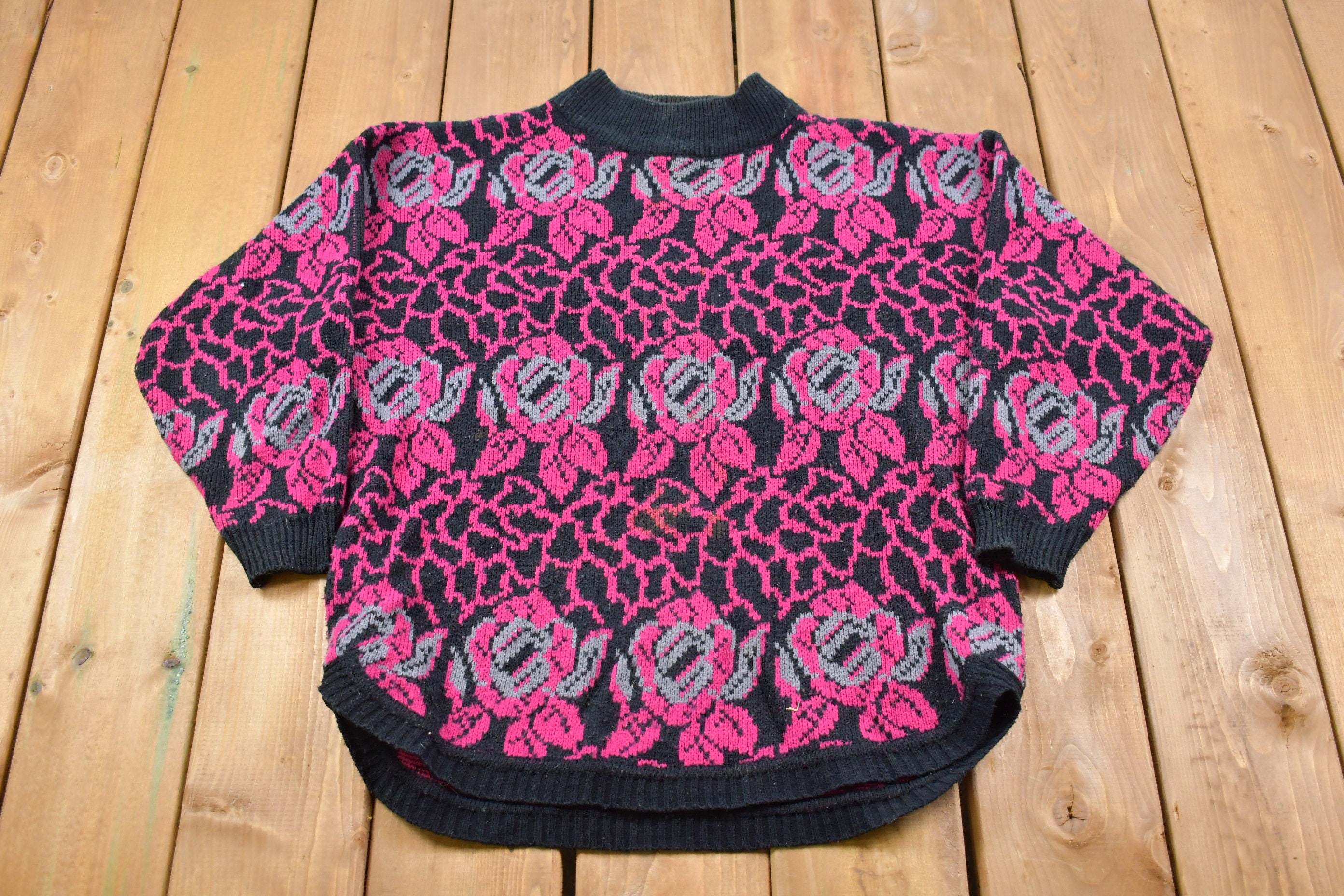 Vintage Alyssa Brooke Floral Rose Knitted Sweater
