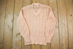 Vintage 1980s 3D Salmon Pink Cable Knit V-Neck Sweater