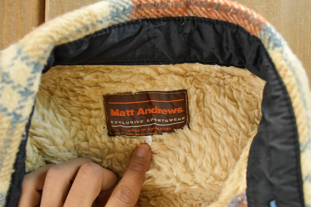 Vintage 1980s Matt Andrews Sherpa Lined Flannel Shirt Jacket Men's Large