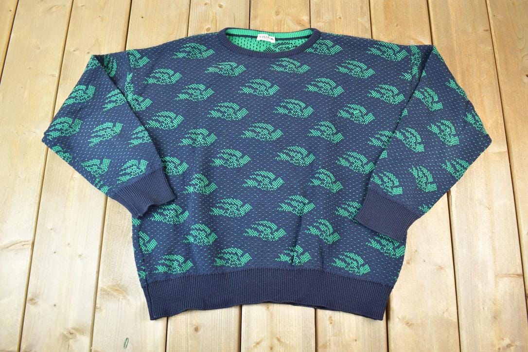 Vintage 1990s Nani Bon Knit Abstract Pattern Crewneck Sweater Made In Italy