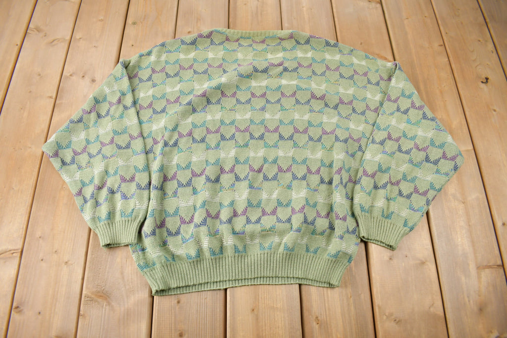 Vintage 1980s Harry Rosen Abstract Knit Crewneck Sweater Made In Italy