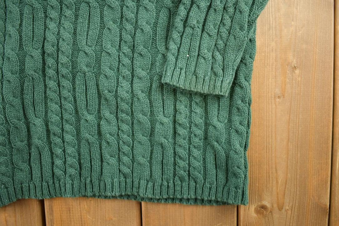 Vintage 1990s Gap Green 3D Colored Cable Knit V Neck Sweater