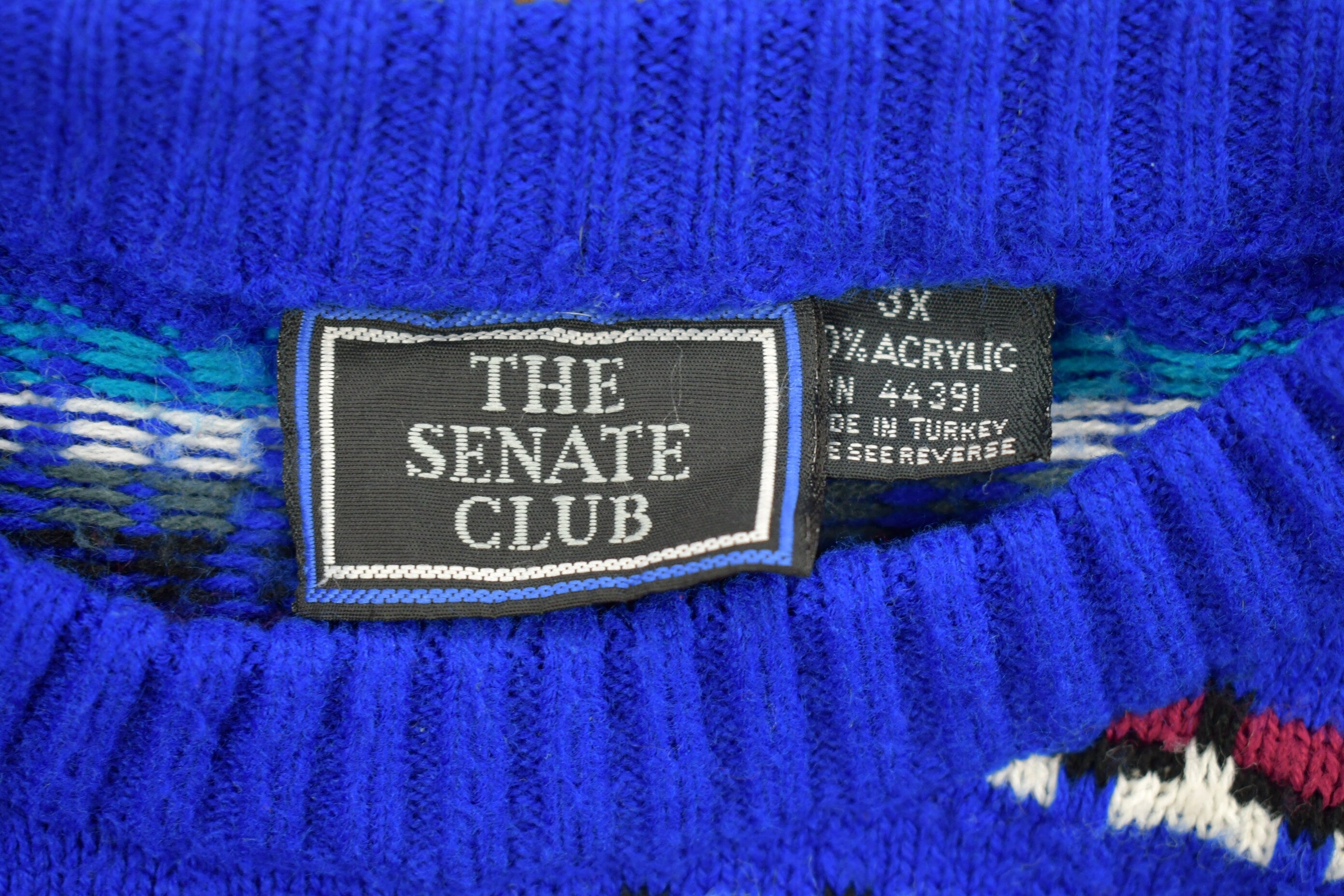Vintage 1990s The Senate Club Blue Knitted Crewneck Sweater