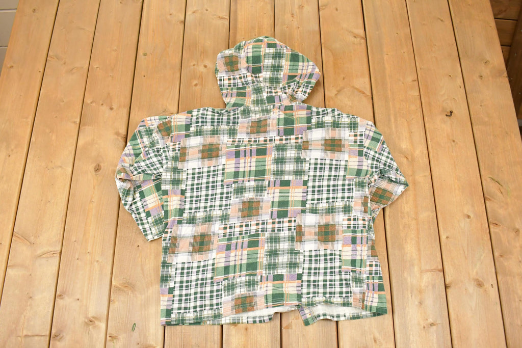 Vintage 1990s Croquet Club Hooded Plaid Button Up Long Sleeve Shirt Mens L