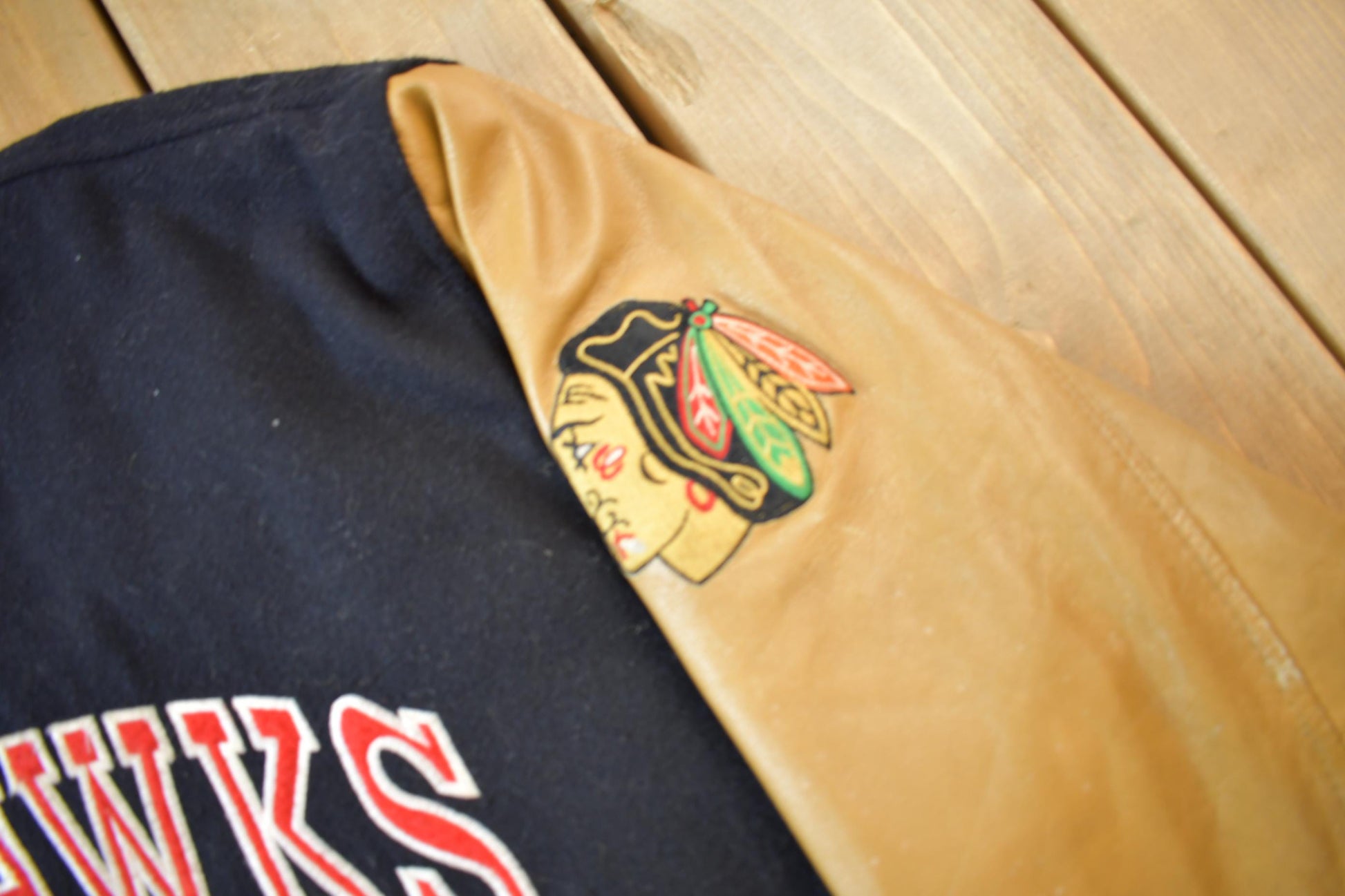 Vintage 1990s Chicago Blackhawks NHL Wool & Leather Starter Jacket