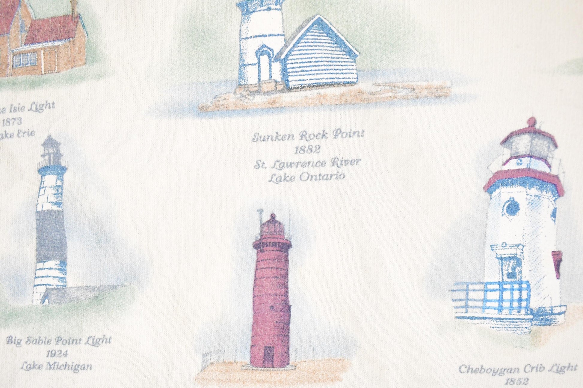 Vintage 1990s Artisans AOP Lighthouse Double Collar Button Up Graphic Print Crewneck Sweatshirt Women's L / 90's Destination Sweater