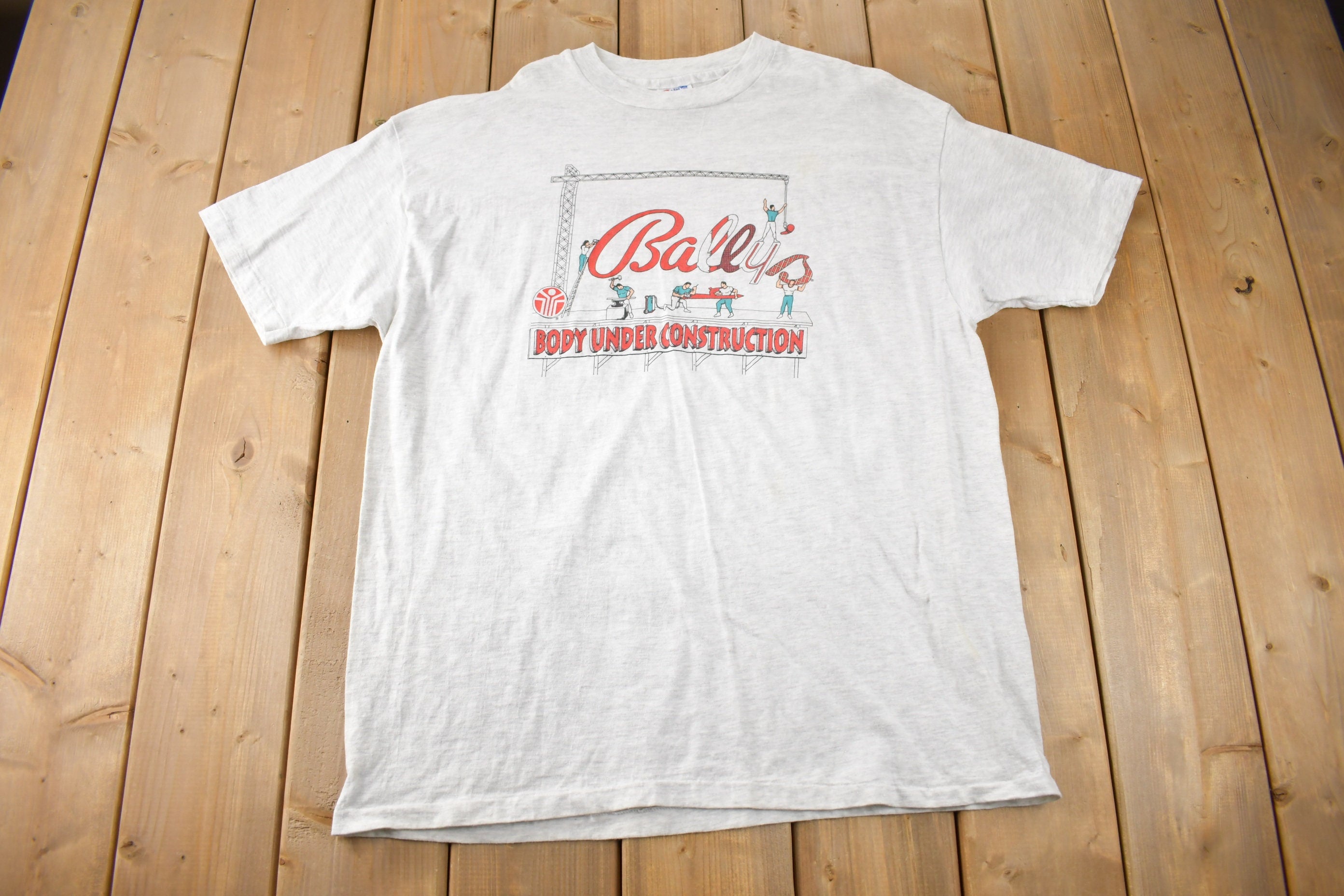 Vintage 1990s Ballys Body Under Construction Single Stitch Graphic T Shirt Made In USA
