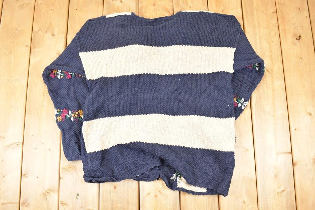 Vintage 1990s Christopher & Banks Hand Embroidered Floral Knit Cardigan Sweater Womens L