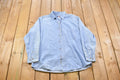 Vintage 1990s Jerzees Skull Back Print Denim Button Up Shirt