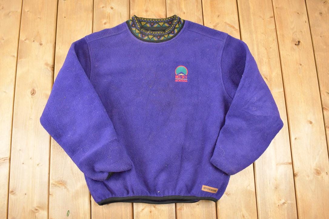 Vintage 1990s Big Sky Montana Embroidered Fleece Outdoorsman Sweater Men's L